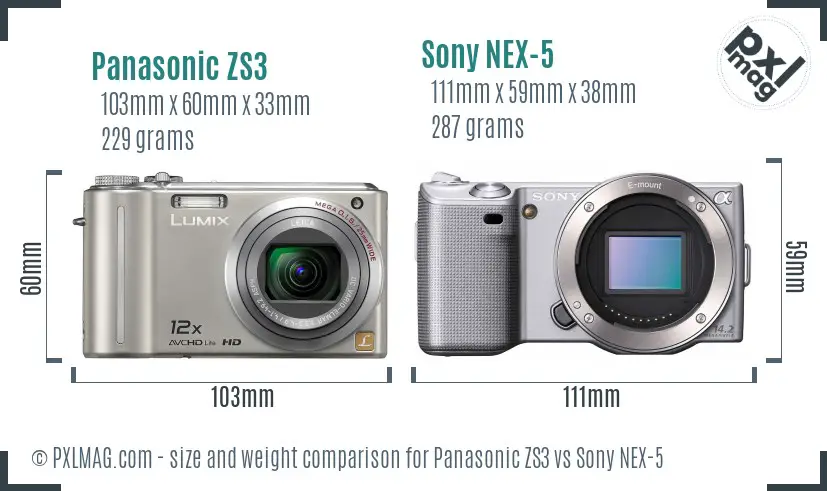 Panasonic ZS3 vs Sony NEX-5 size comparison Panasonic ZS3 vs Sony NEX-5 size comparison