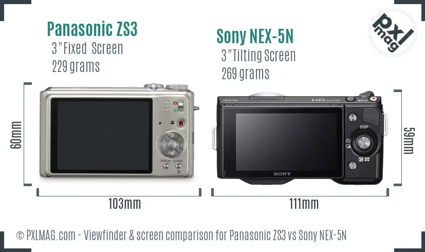 Panasonic ZS3 vs Sony NEX-5N Screen and Viewfinder comparison