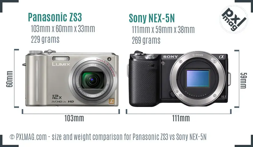 Panasonic ZS3 vs Sony NEX-5N size comparison