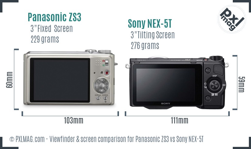 Panasonic ZS3 vs Sony NEX-5T Screen and Viewfinder comparison