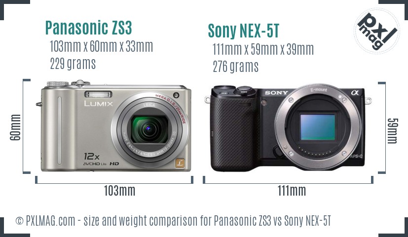 Panasonic ZS3 vs Sony NEX-5T size comparison