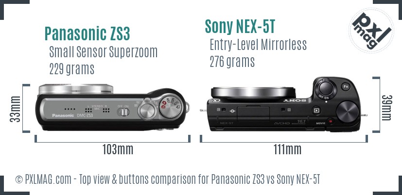 Panasonic ZS3 vs Sony NEX-5T top view buttons comparison