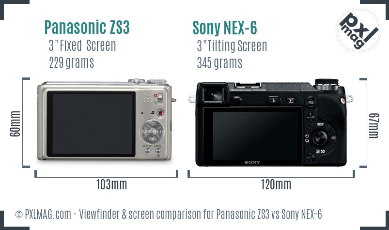 Panasonic ZS3 vs Sony NEX-6 Screen and Viewfinder comparison