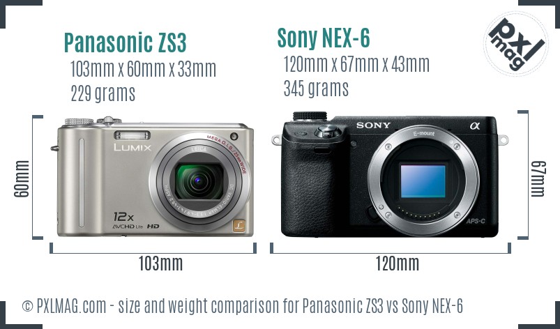 Panasonic ZS3 vs Sony NEX-6 size comparison Panasonic ZS3 vs Sony NEX-6 size comparison
