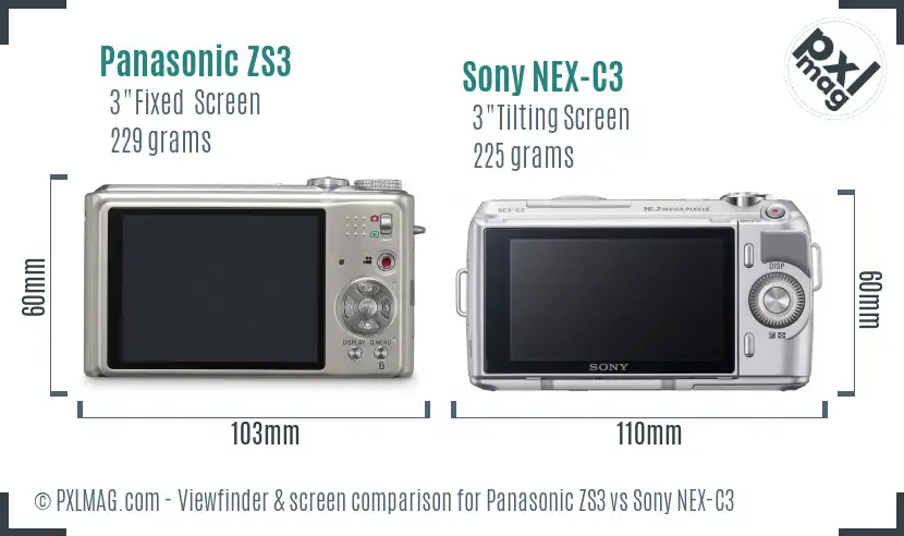 Panasonic ZS3 vs Sony NEX-C3 Screen and Viewfinder comparison Panasonic ZS3 vs Sony NEX-C3 Screen and Viewfinder comparison