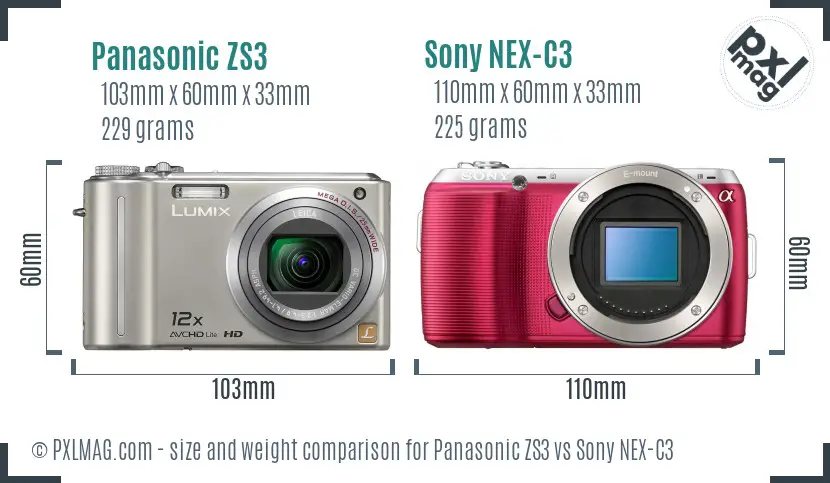 Panasonic ZS3 vs Sony NEX-C3 size comparison Panasonic ZS3 vs Sony NEX-C3 size comparison