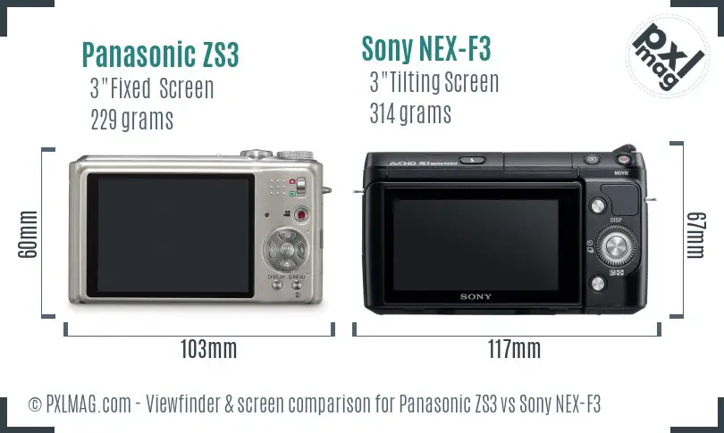 Panasonic ZS3 vs Sony NEX-F3 Screen and Viewfinder comparison Panasonic ZS3 vs Sony NEX-F3 Screen and Viewfinder comparison