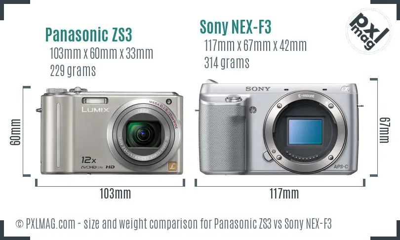 Panasonic ZS3 vs Sony NEX-F3 size comparison Panasonic ZS3 vs Sony NEX-F3 size comparison
