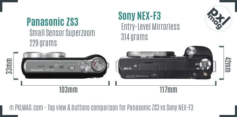 Panasonic ZS3 vs Sony NEX-F3 top view buttons comparison Panasonic ZS3 vs Sony NEX-F3 top view buttons comparison