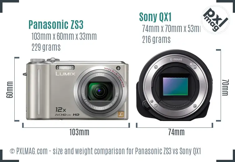 Panasonic ZS3 vs Sony QX1 size comparison Panasonic ZS3 vs Sony QX1 size comparison