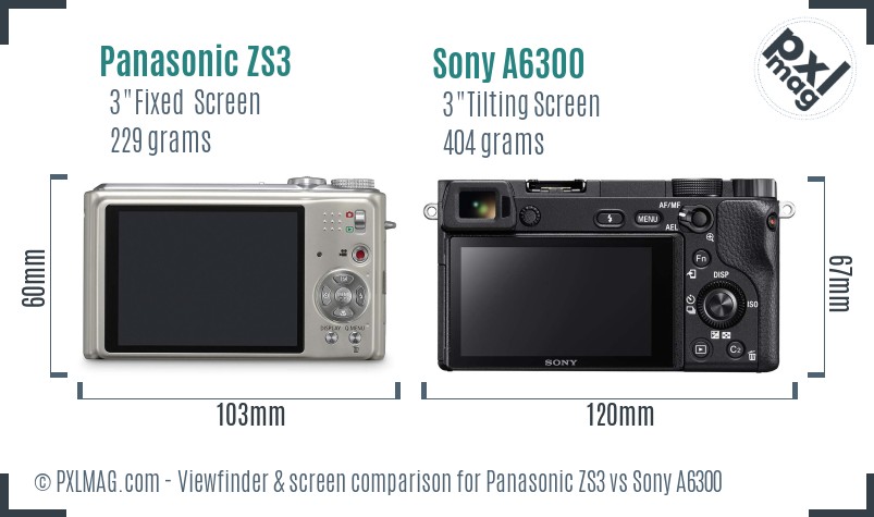 Panasonic ZS3 vs Sony A6300 Screen and Viewfinder comparison