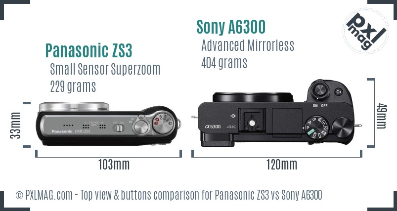 Panasonic ZS3 vs Sony A6300 top view buttons comparison