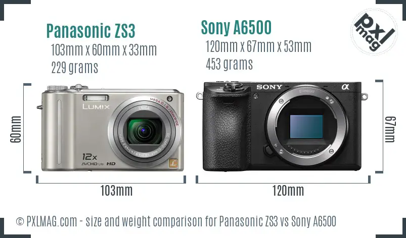 Panasonic ZS3 vs Sony A6500 size comparison Panasonic ZS3 vs Sony A6500 size comparison