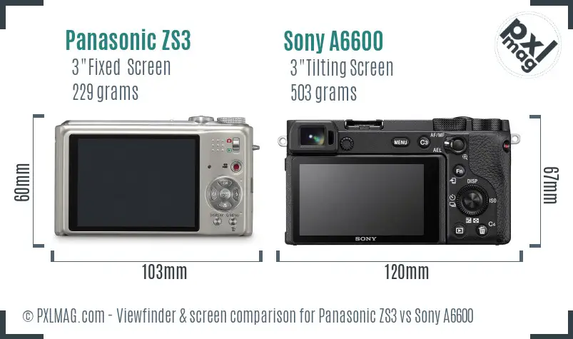 Panasonic ZS3 vs Sony A6600 Screen and Viewfinder comparison Panasonic ZS3 vs Sony A6600 Screen and Viewfinder comparison