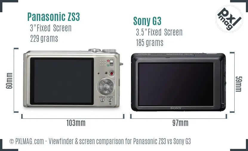 Panasonic ZS3 vs Sony G3 Screen and Viewfinder comparison