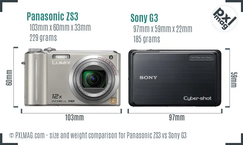 Panasonic ZS3 vs Sony G3 size comparison