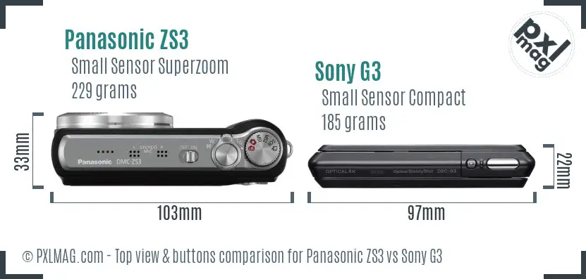 Panasonic ZS3 vs Sony G3 top view buttons comparison