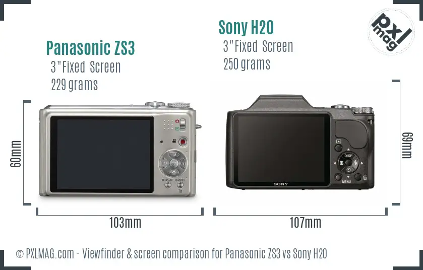 Panasonic ZS3 vs Sony H20 Screen and Viewfinder comparison