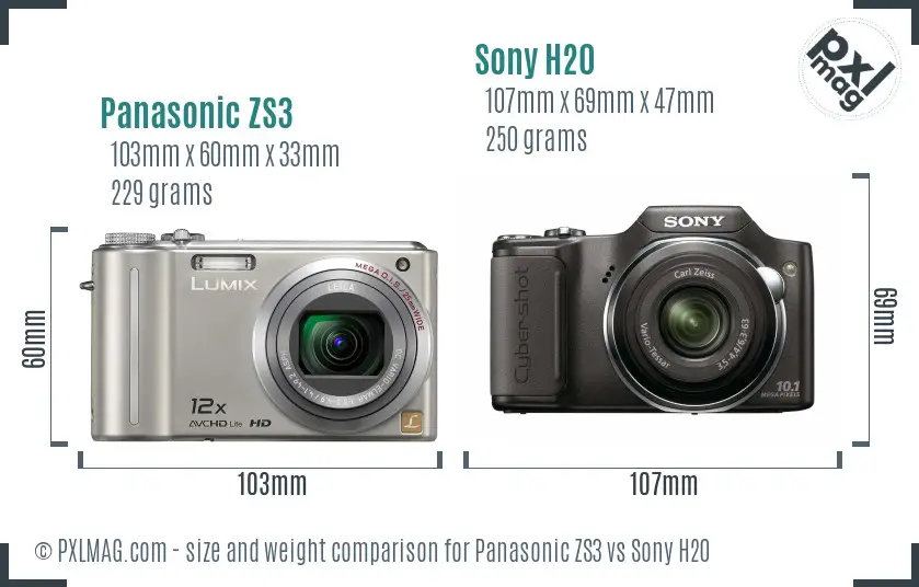 Panasonic ZS3 vs Sony H20 size comparison