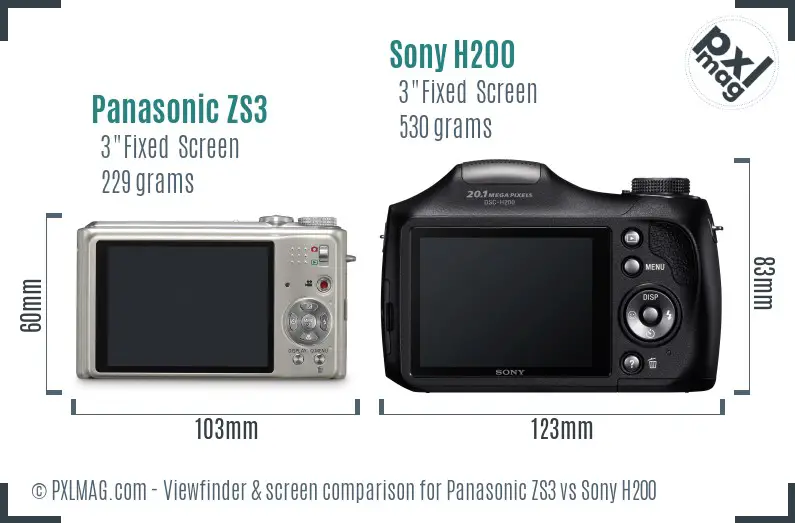 Panasonic ZS3 vs Sony H200 Screen and Viewfinder comparison