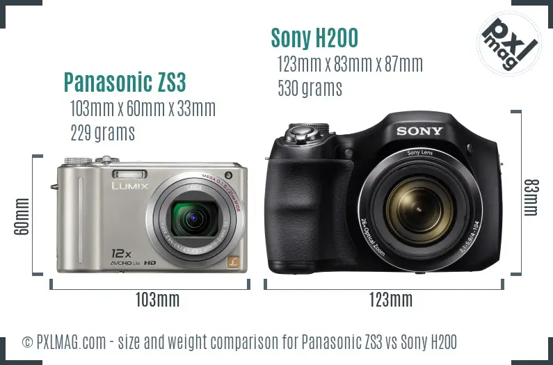 Panasonic ZS3 vs Sony H200 size comparison