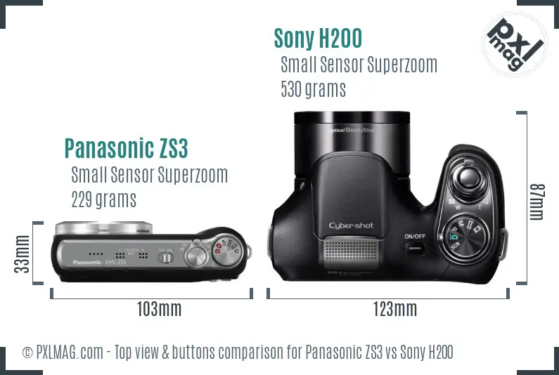 Panasonic ZS3 vs Sony H200 top view buttons comparison