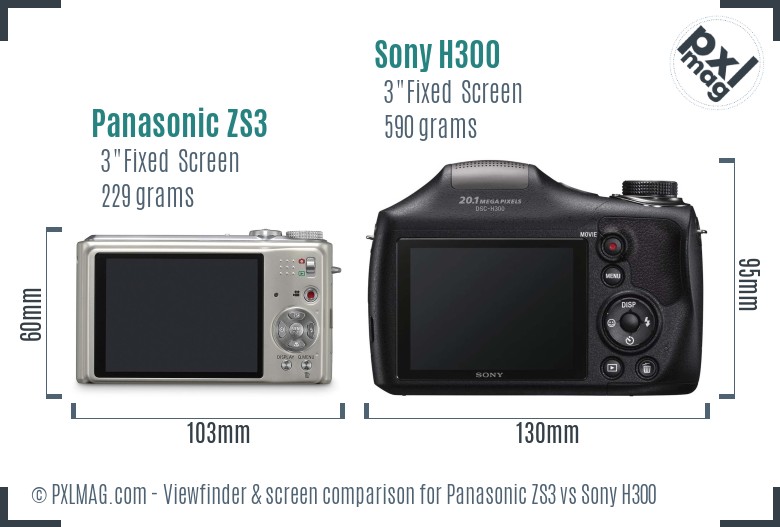 Panasonic ZS3 vs Sony H300 Screen and Viewfinder comparison