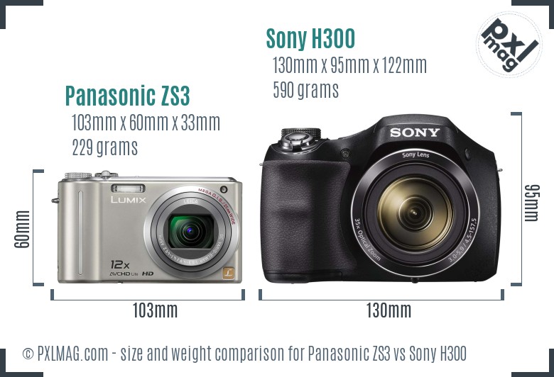 Panasonic ZS3 vs Sony H300 size comparison