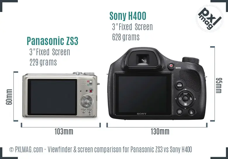 Panasonic ZS3 vs Sony H400 Screen and Viewfinder comparison