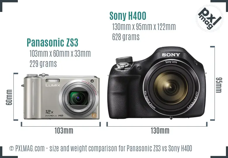 Panasonic ZS3 vs Sony H400 size comparison