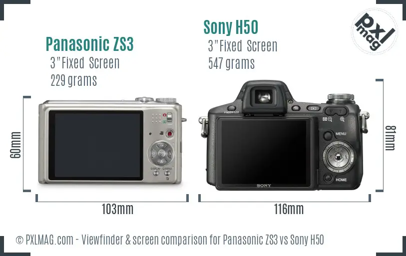 Panasonic ZS3 vs Sony H50 Screen and Viewfinder comparison
