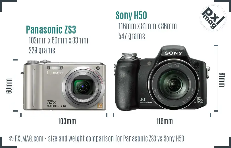Panasonic ZS3 vs Sony H50 size comparison