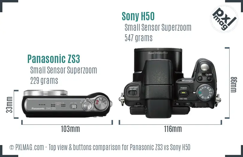 Panasonic ZS3 vs Sony H50 top view buttons comparison