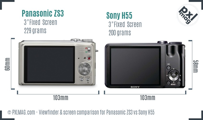 Panasonic ZS3 vs Sony H55 Screen and Viewfinder comparison