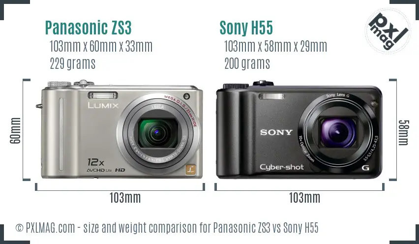 Panasonic ZS3 vs Sony H55 size comparison