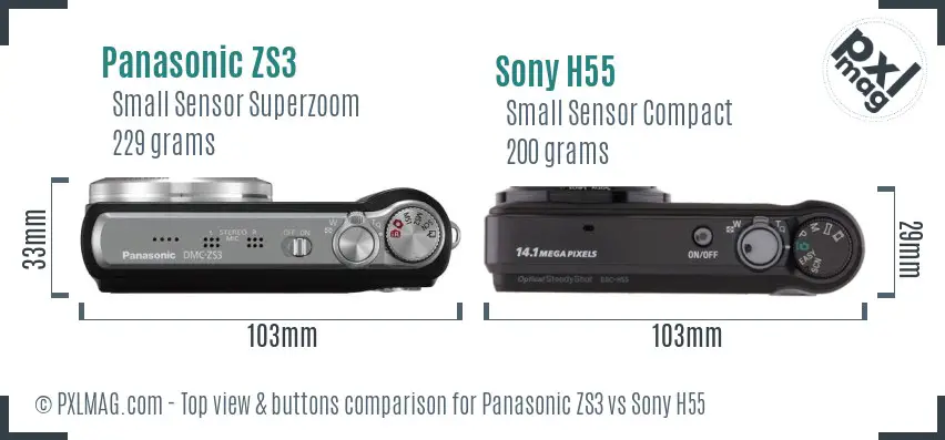 Panasonic ZS3 vs Sony H55 top view buttons comparison