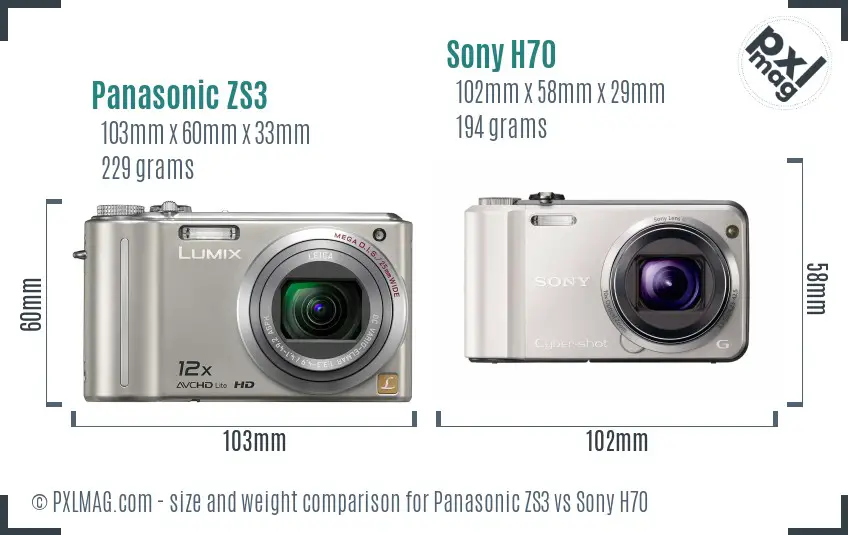 Panasonic ZS3 vs Sony H70 size comparison Panasonic ZS3 vs Sony H70 size comparison