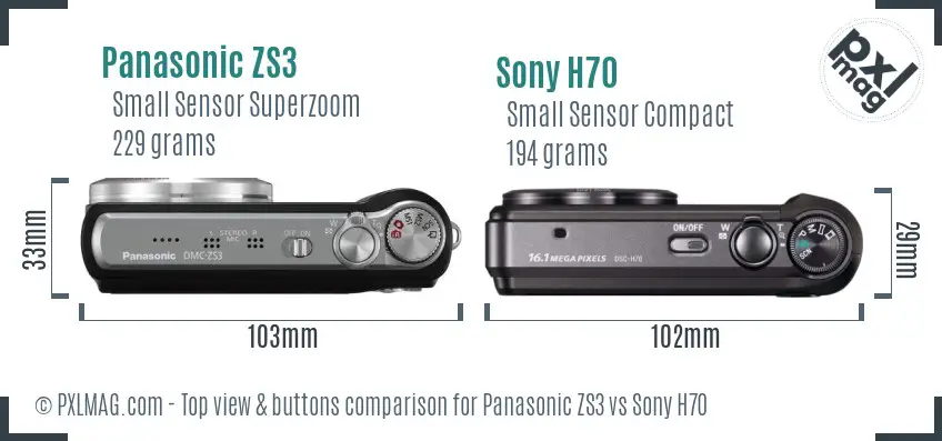 Panasonic ZS3 vs Sony H70 top view buttons comparison Panasonic ZS3 vs Sony H70 top view buttons comparison