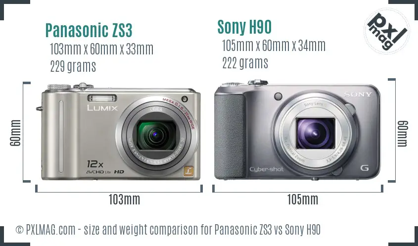 Panasonic ZS3 vs Sony H90 size comparison