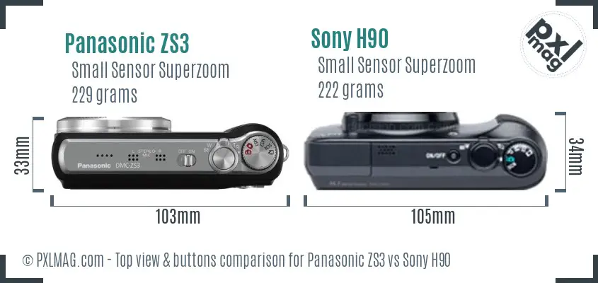 Panasonic ZS3 vs Sony H90 top view buttons comparison