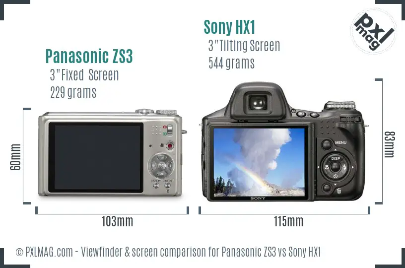 Panasonic ZS3 vs Sony HX1 Screen and Viewfinder comparison