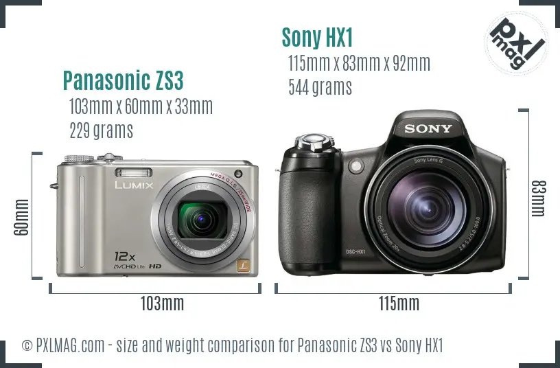 Panasonic ZS3 vs Sony HX1 size comparison