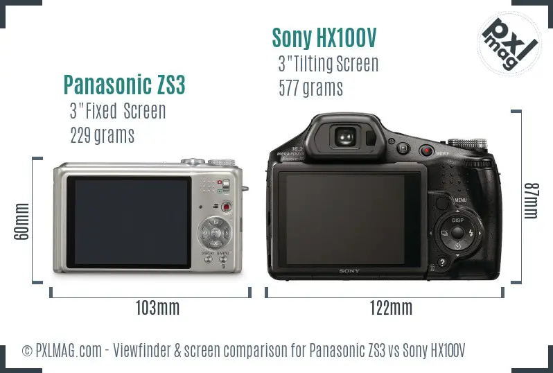 Panasonic ZS3 vs Sony HX100V Screen and Viewfinder comparison