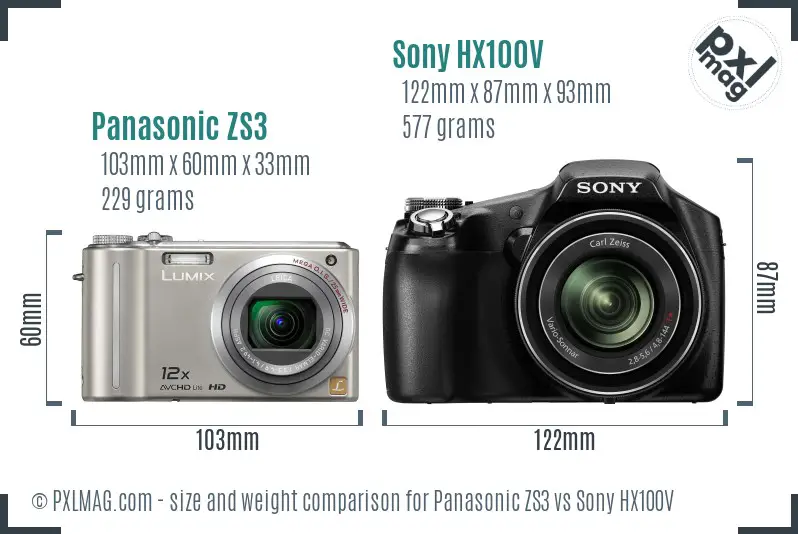 Panasonic ZS3 vs Sony HX100V size comparison