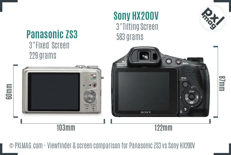 Panasonic ZS3 vs Sony HX200V Screen and Viewfinder comparison