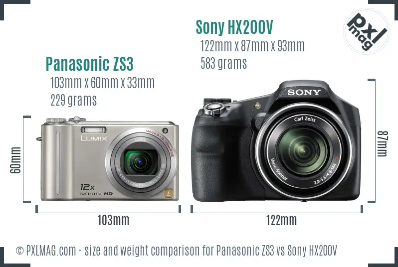 Panasonic ZS3 vs Sony HX200V size comparison