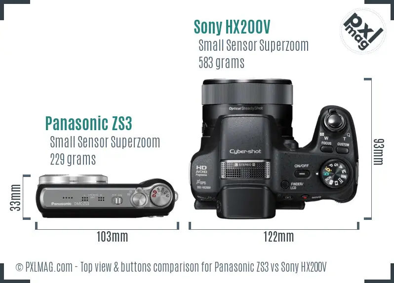 Panasonic ZS3 vs Sony HX200V top view buttons comparison