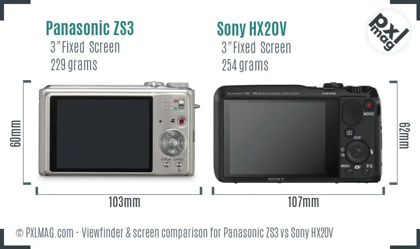 Panasonic ZS3 vs Sony HX20V Screen and Viewfinder comparison