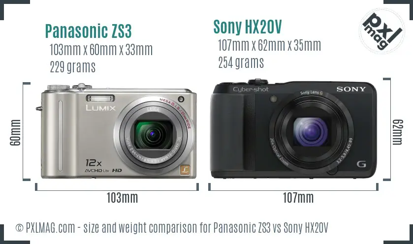 Panasonic ZS3 vs Sony HX20V size comparison