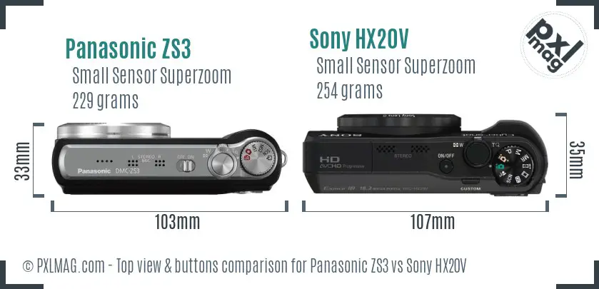 Panasonic ZS3 vs Sony HX20V top view buttons comparison